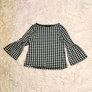 Gingham Rustic Country Simple Indie Retro Western Southern Bell Sleeve Blouse